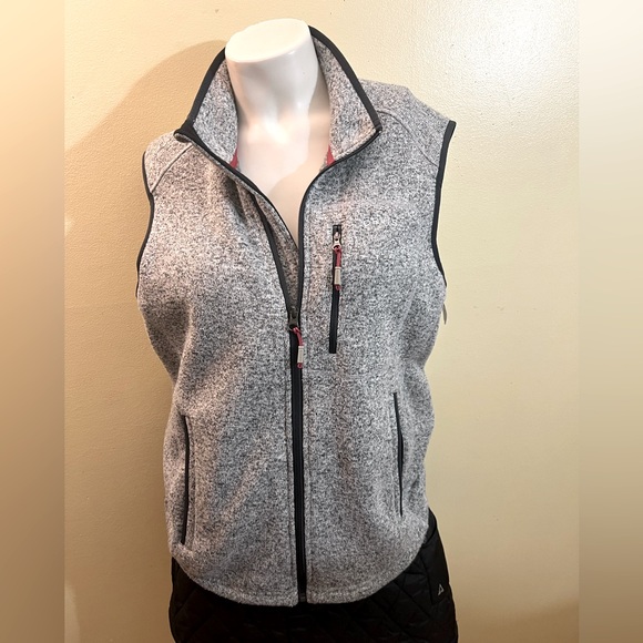 Orvis Mens Fleece vest Full Zip Gray side pockets logo drawstring - Picture 2 of 7